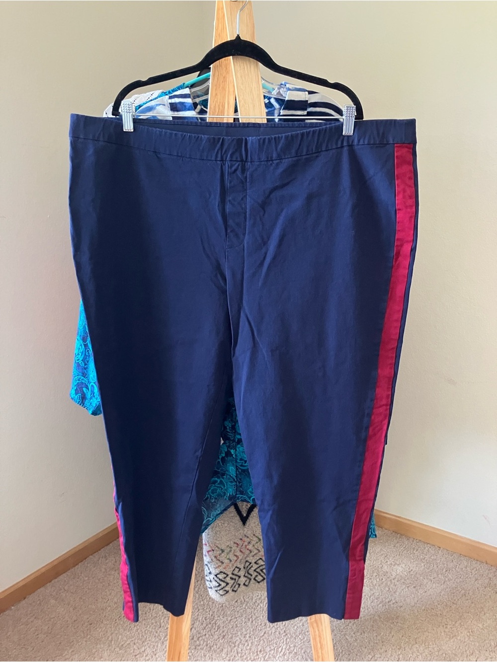 Isaac Mizrahi Navy Straight-Leg Pants with Red Side Stripe